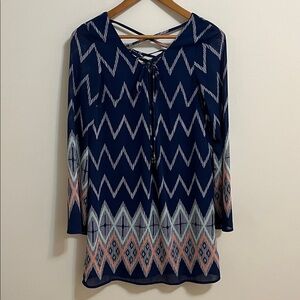 Xhilaration Navy Chevron Zigzag Midi Dress Size Medium Criss Cross Front Lined